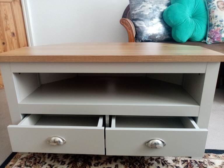 Corner TV Unit in Grey and Wood - Excellent Condition