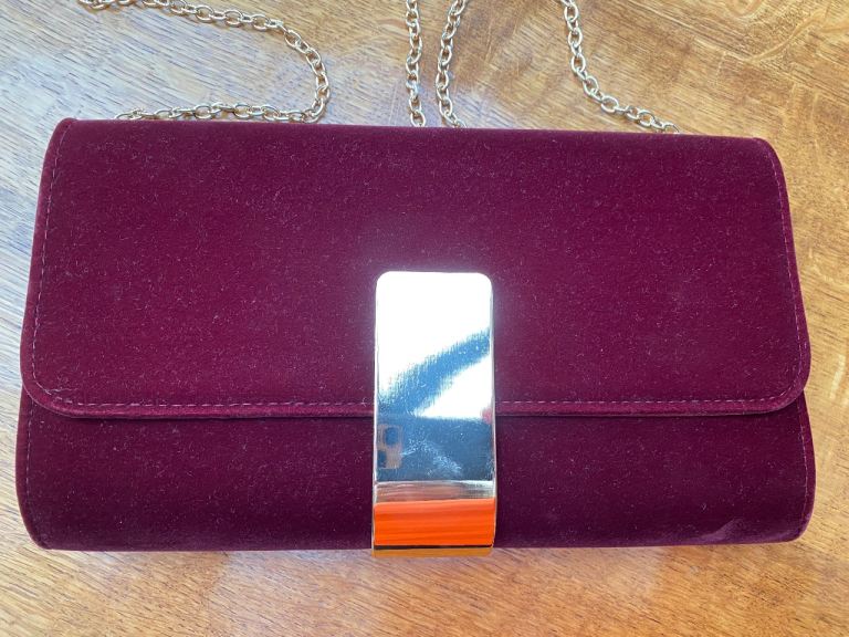 image for Wine colour clutch/chain strap velvet bag