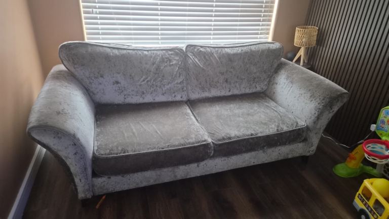 3 seater & 2 seater silver crushed velvet sofa