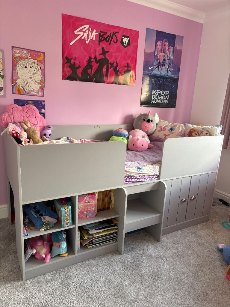 Grey Mid-Sleeper Kid's Bed with Built-In Storage