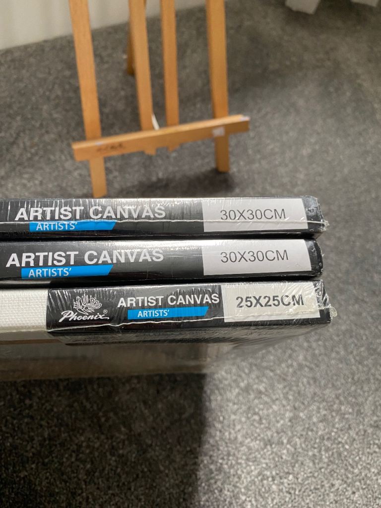 3 New Artist Canvases + Wooden Tabletop Easel Bundle