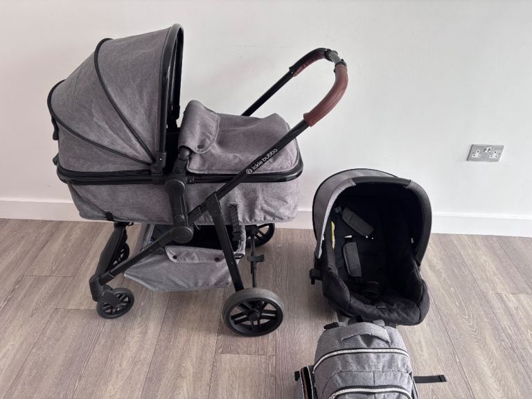Pram stroller car seat and baby bag grey 