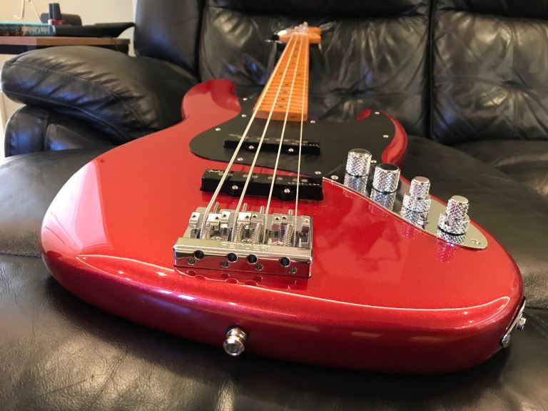 Fender USA Ultra II Jazz Bass Guitar®, Maple Fingerboard, Sinister Red, new condition - wow!