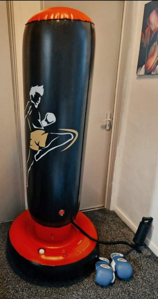 Inflatable Punch Bag with Gloves and Pump – Good Condition