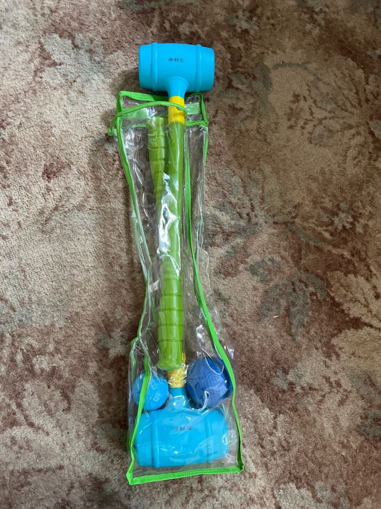 Childrens plastic croquet mallets and balls 