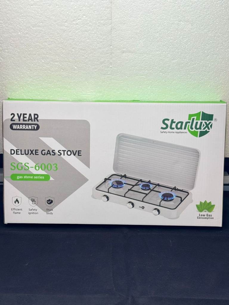 Starlux Deluxe Gas Stove SGS‑6003 – 3‑Burner Gas Cooker with Safety Ignition