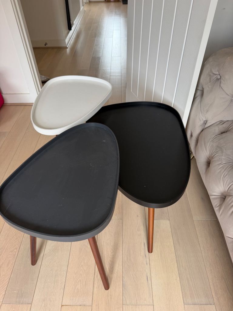 Set of 3 Nesting Side Tables - Black, Grey & White, Good Condition