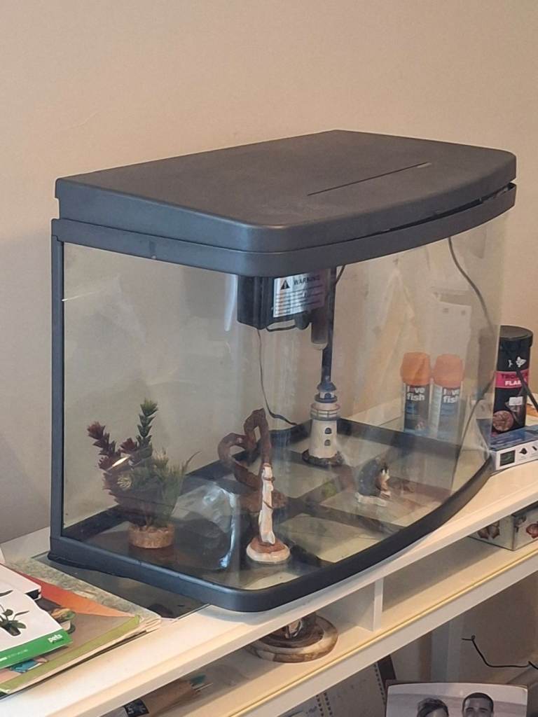 Aquarium and figures only for sale! Rescued fish gone to good home!