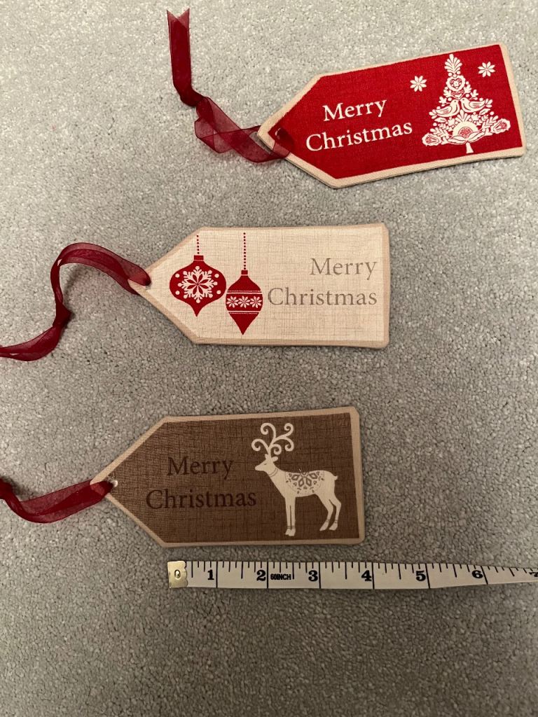 Three Christmas fabric gift tags 