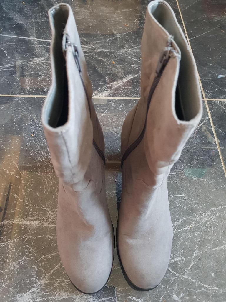 New Look Grey Suede Style Boots - Size 8