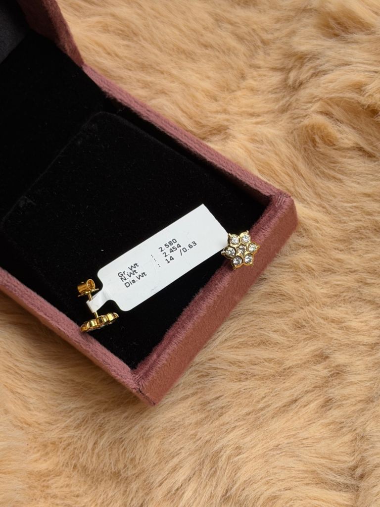 Flower diamonds 0.63 ct. earrings 14k gold