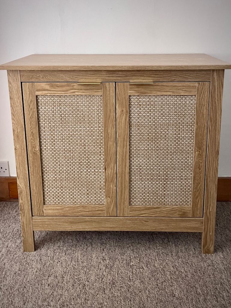 Oak and Rattan effect sideboard cabinet