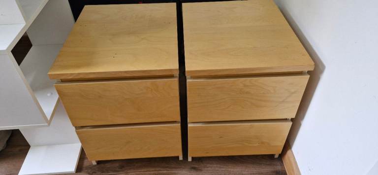 Pair of Wooden Bedside Tables with Two Drawers