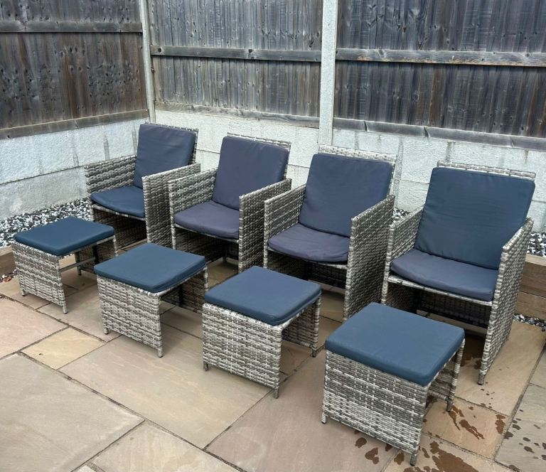 4 X Rattan Garden Furniture Set with Cushions – Good Condition