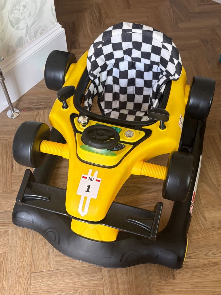 Yellow Baby Walker with Race Car Design