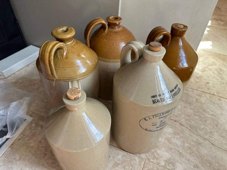 Vintage stoneware bottles and jars