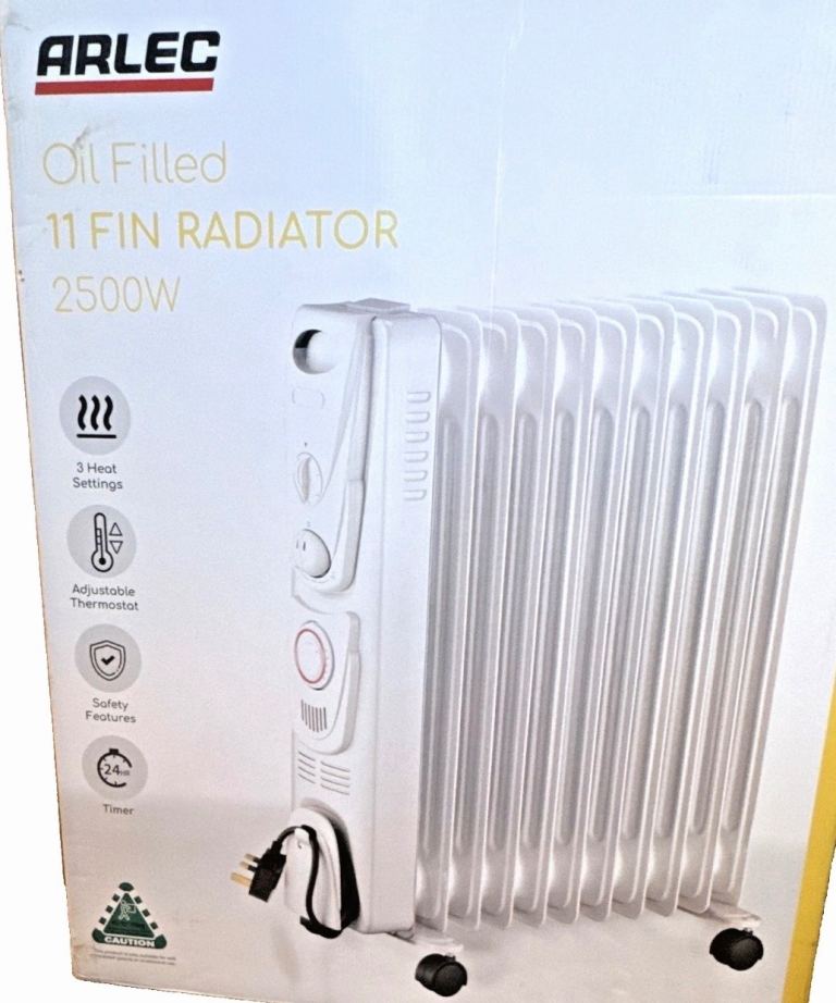 ARLEC Portable Oil Filled RADIATOR 11 Fin 2500W White Adjustable Timer