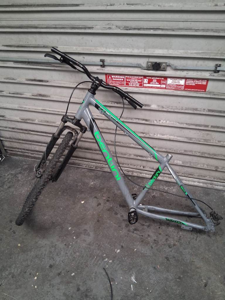 Mountain Bike Frame with Forks and Bars – Grey, Fair Condition