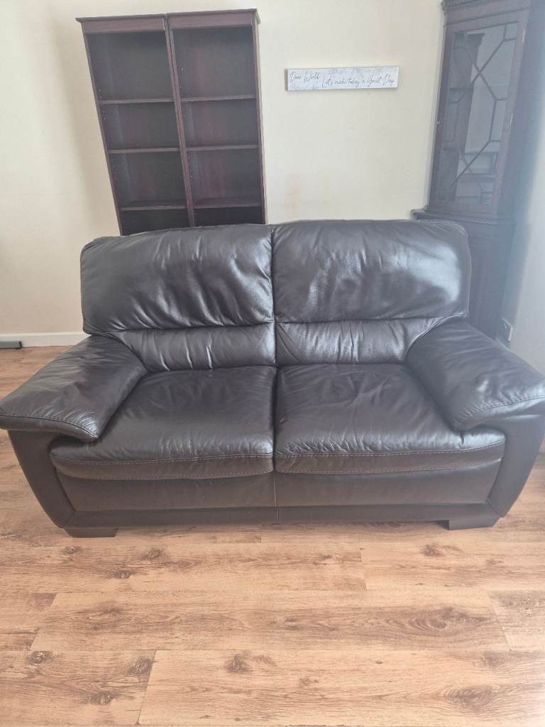 FREE Dark Brown Leather Two-Seater Sofa - Good Condition