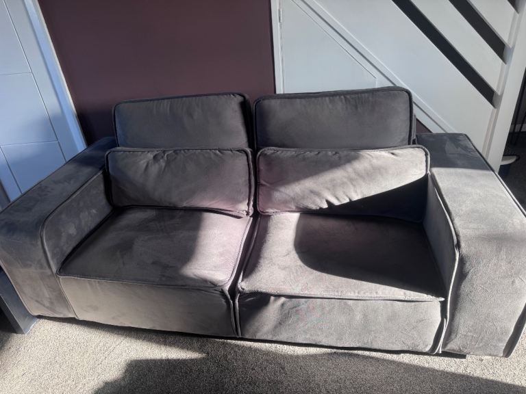 Grey Velvet Two-Seater Sofa – Good Condition