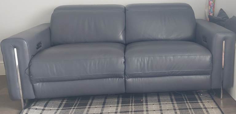 Grey Leather Recliner Sofa – As Good As New