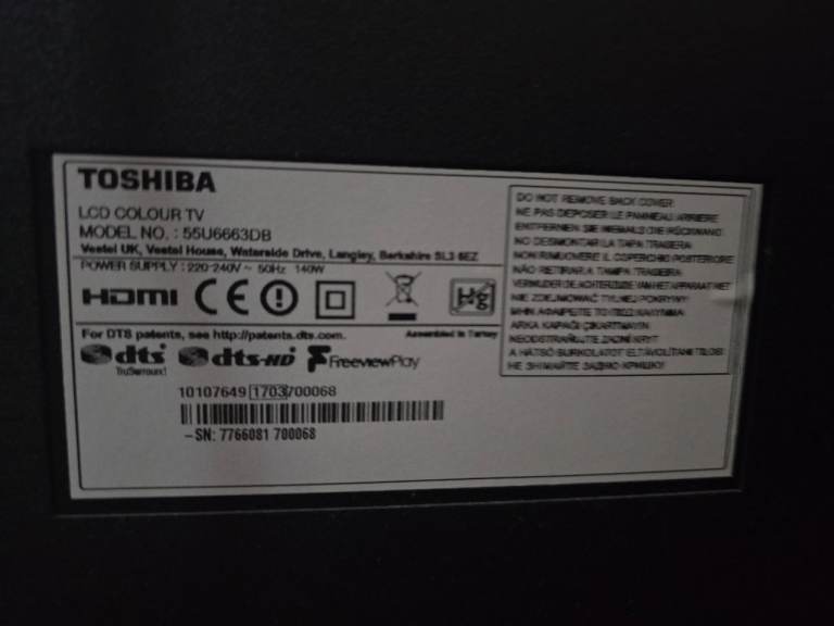Spare or repairs 55" Toshiba TV 