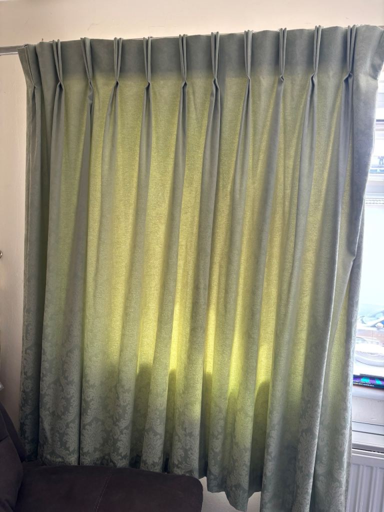 Pair of Green Pinch Pleat Curtains REDUCED