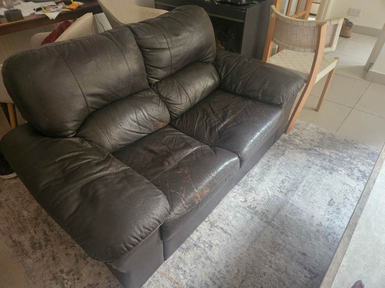 Brown Leather Sofa - Well-Used Condition