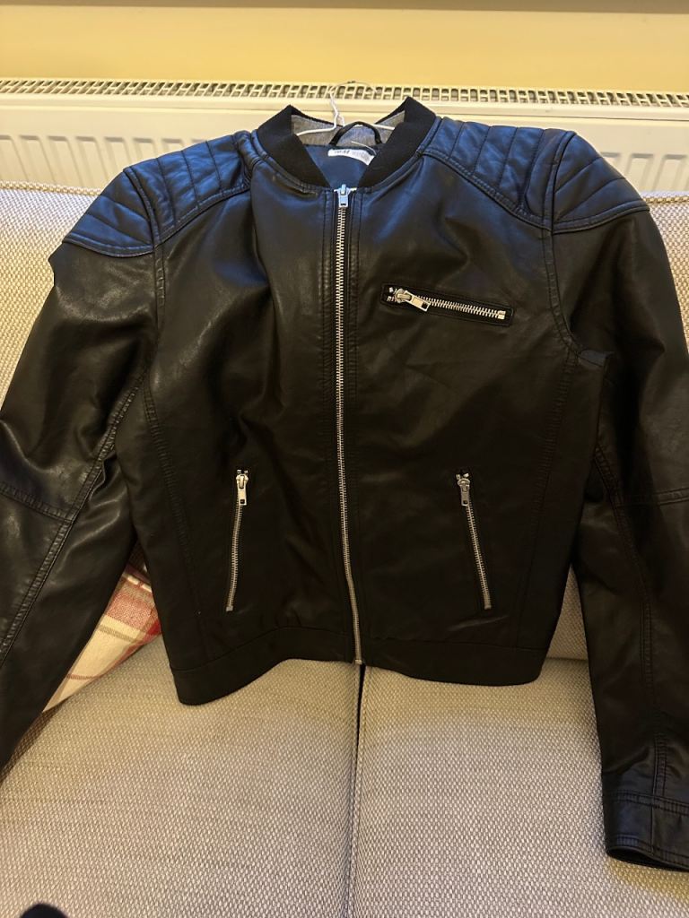 H&M Black Faux Leather Boys’ Bomber Jacket, Age 13-14 Years