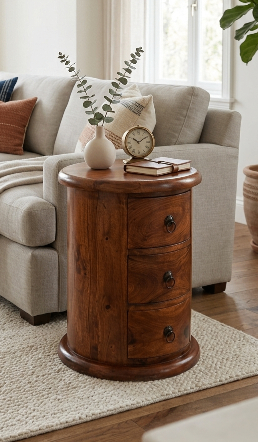 ​Compact Solid Rosewood Barrel Side Table - Ideal for Small Spaces/Hallway