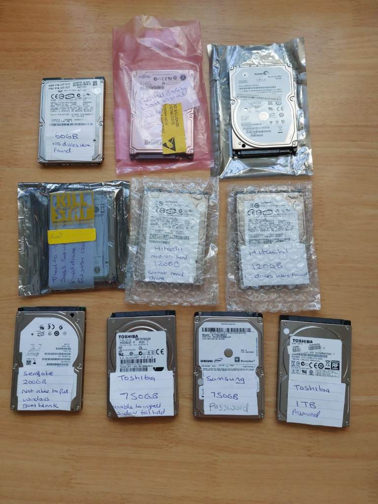 10 sata 2.5 inch laptop hardrives 60gb to 1tb (need attention spares/repairs)