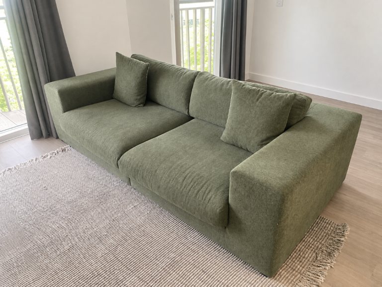 Large Olive Green Chenille Modular Sofa – Very Good Condition