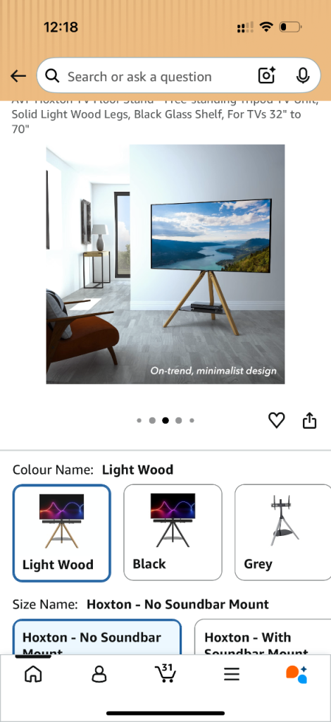 AVF Hoxton TV Floor Stand Tripod TV Unit, Solid Light Wood
