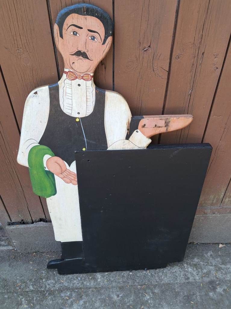 Vintage pub or restaurant flat wooden waiter with menu chalk board-double sided-100 cms tall