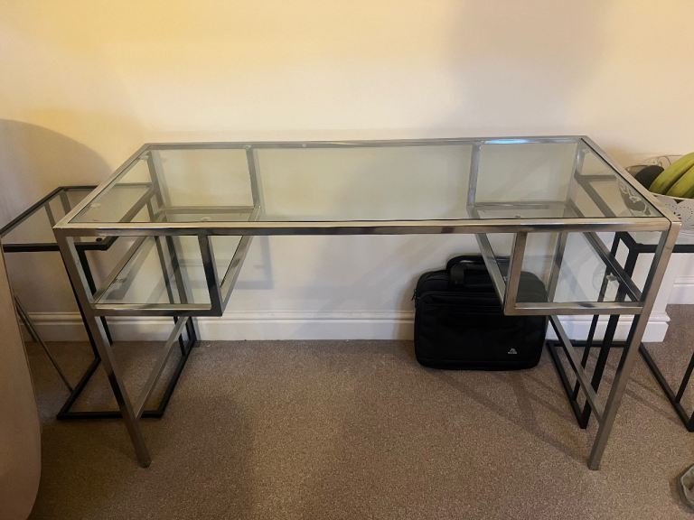Glass desk and swivel chair 