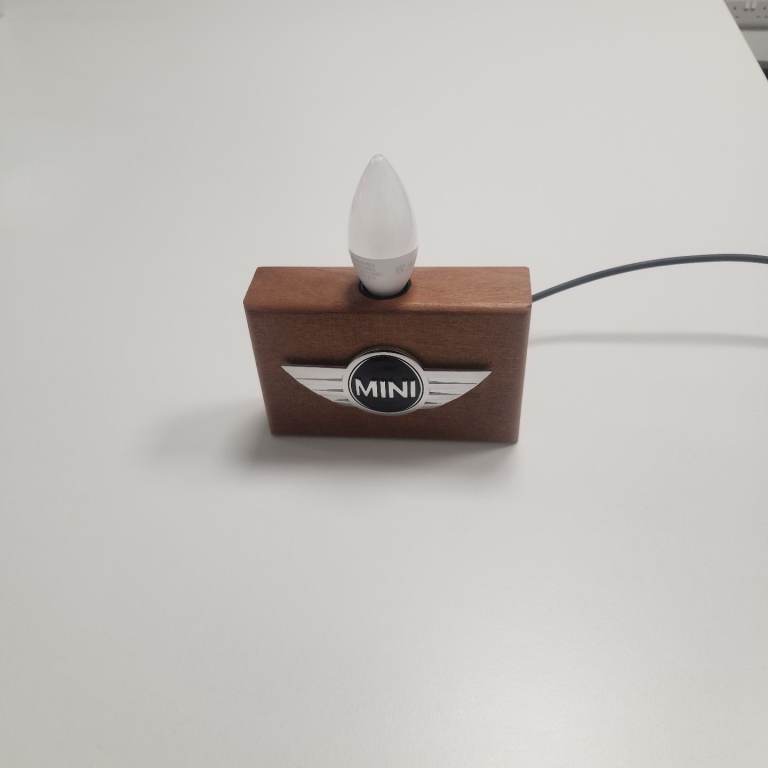 Handmade Mini Cooper Badge Table/DeskLamp On Stained Mahogany Base With LED Bulb Automotive Decor