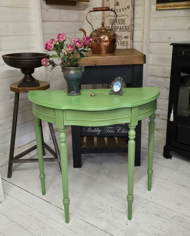 Vintage Half Moon Painted Console Table With Secret Drawer