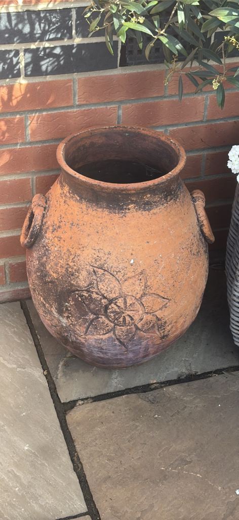 Large Terracotta Garden Planter with Flower Detail