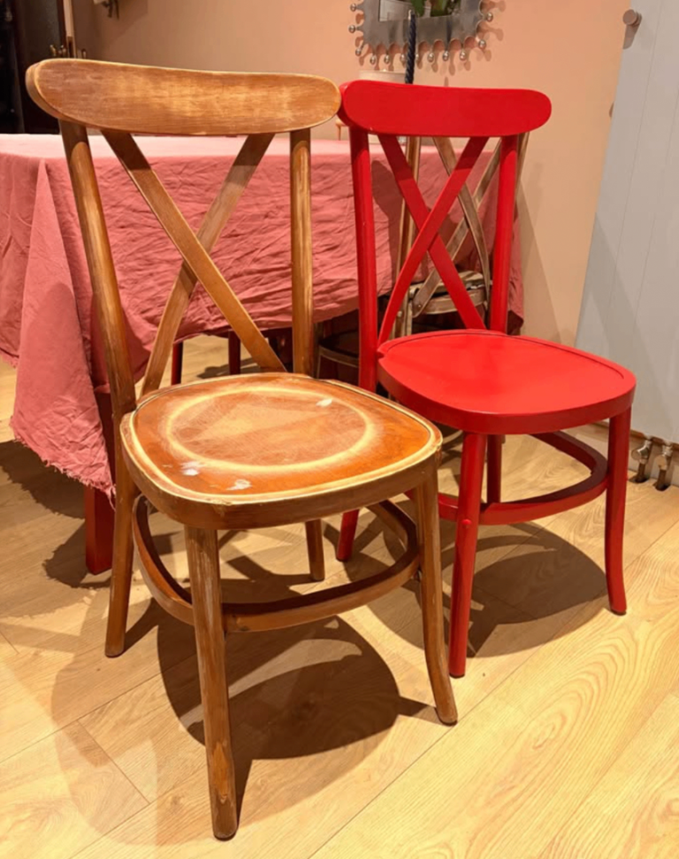Wood cross back chairs, retro French cafe style