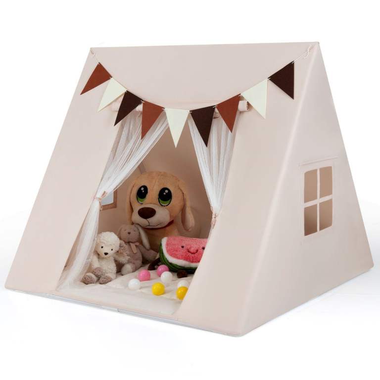 ⭐ ONLY £20 TODAY ⭐ Cream Large Kids Playhouse Tent Washable Padded Mat Colour Brown Flags NEW BOXED