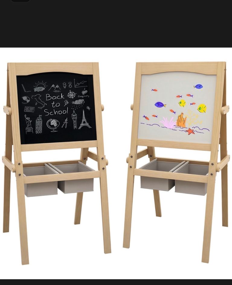 AIYAPLAY Kids 3-1 Art Easel for Toddlers, Double-Sided Kids White&Blackboard +Stor Bas Age 3-6yrs