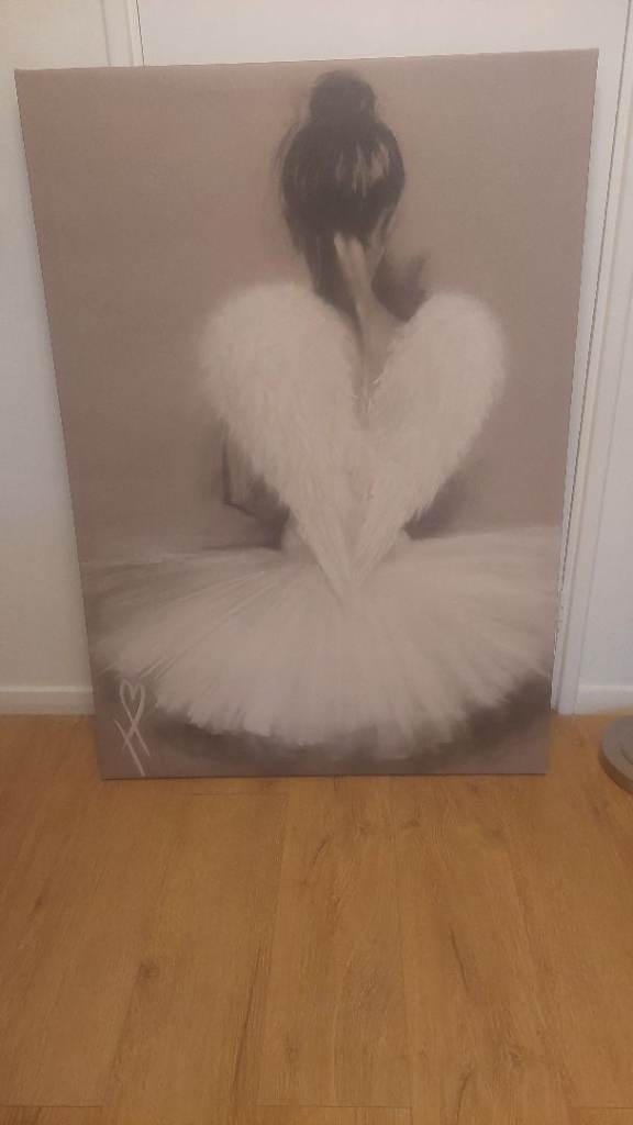 Gorgeous Large Ballerina Canvas Painting with Angel Wings