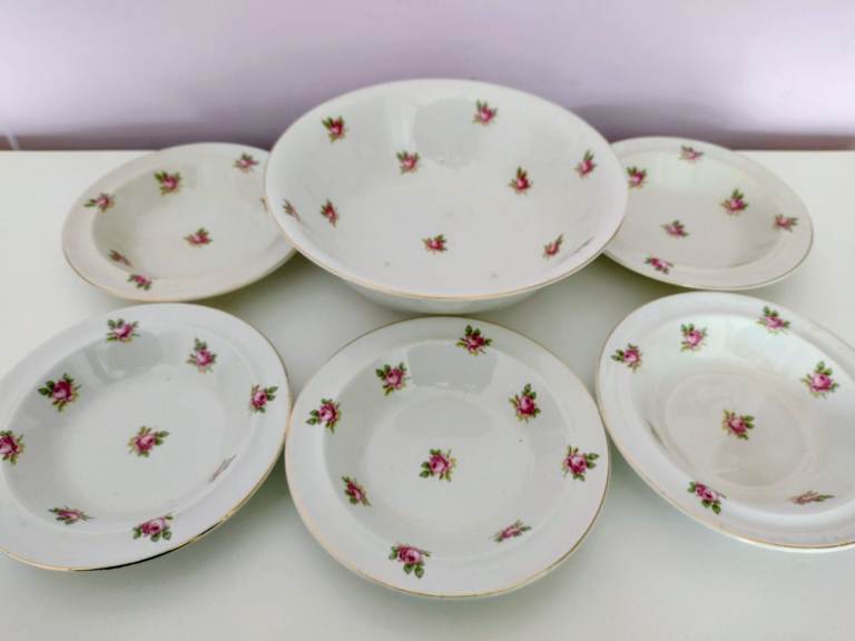 Antique China Dessert Set of a Server Bowl & 5 Dishes. In good overall condition, see the details.