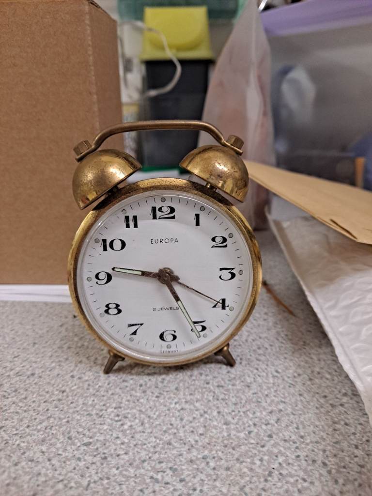 Lovely Vintage small Brass alarm clock Europa 2 jewel