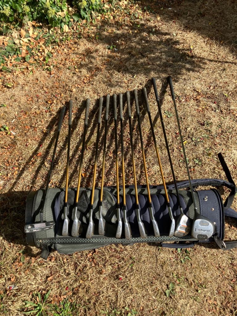 Men’s Golf Clubs Ideal Starter Set Driver 3 Wood & Irons With A Cart Bag 