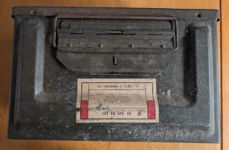 Ideal for Reenactment - Vintage Metal French Cartouches Box : 7-MAT-10-68 : 500 x 7.62 Cartouches