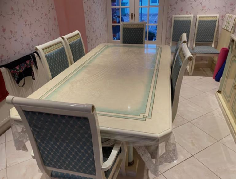 Italian Dinning table 8 chairs + matching cabinet