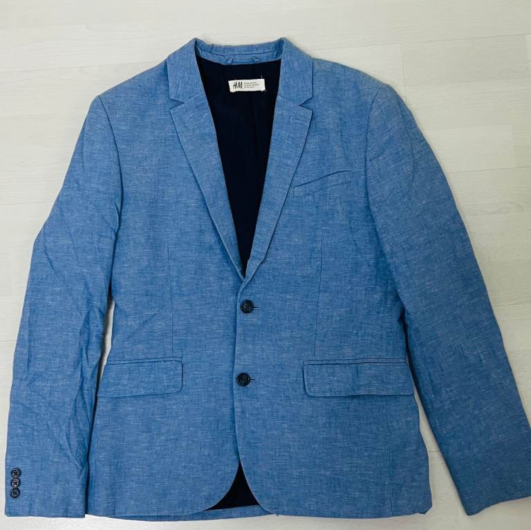 H&M Boys cornflower blue cotton blend blazer smart jacket