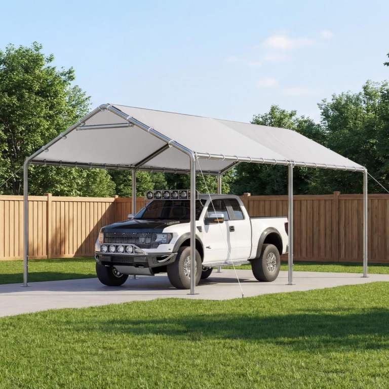 Aoxun 10x20FT Car Port Open Air Heavy Duty Car Tent Vehicle Shelter White | 3×6m Open Car Port