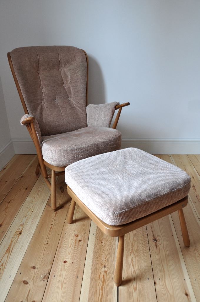 Vintage Retro 60's Ercol Evergreen Armchair and Footstool (model 7913)